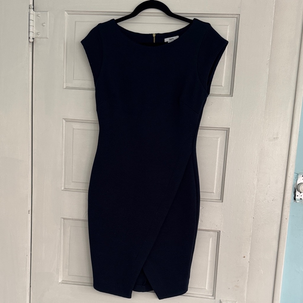 Bar III Elegant Ribbed Envelope Dress - Navy Blue with Gold Back Zip - Medium